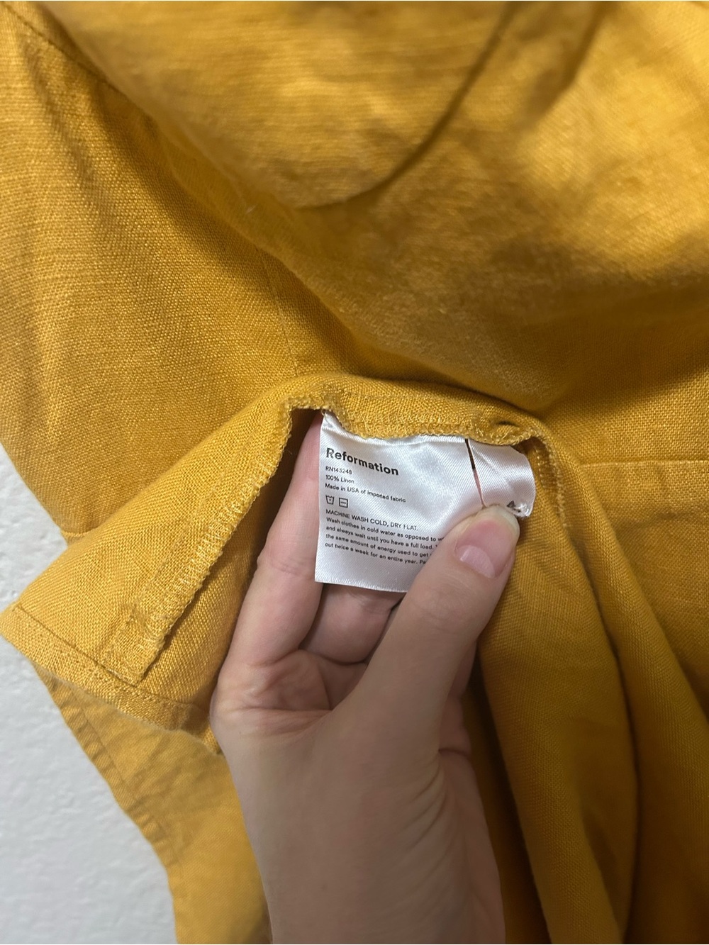 Reformation Natasha Linen Midi Dress Ochre Size 4 Sweetheart Tie Strap Slit - Picture 8 of 10